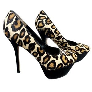 💋👠 SAM EDELMAN Sexy Leopard Print Calf Hair Platform Stiletto‎ Heels | Sz 8